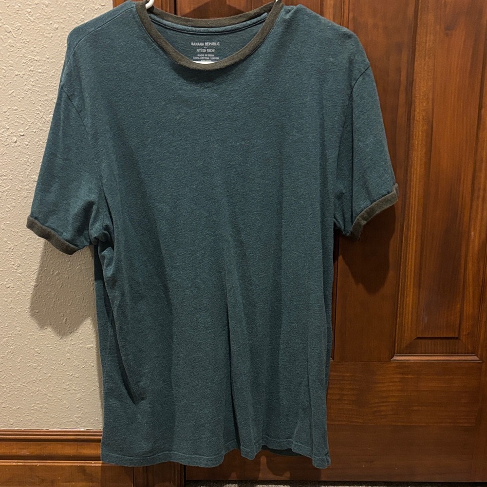 Banana Republic Dark Teal T-Shirt with Brown Trim